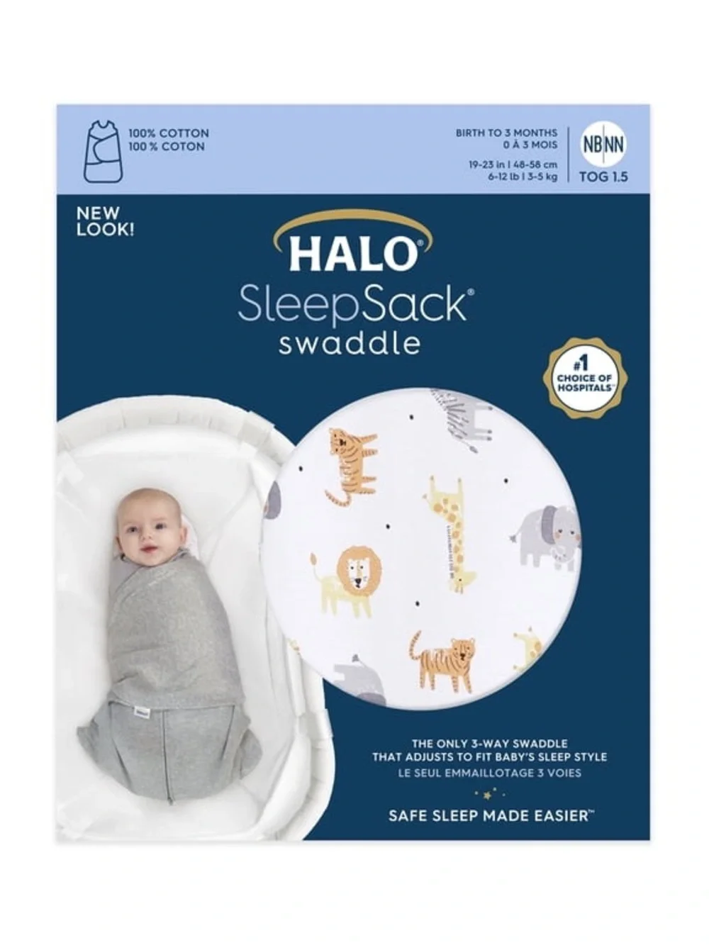 HALO Sleepsack Swaddle, 100 percent cotton, Jungle, Newborn, Unisex, Preemie